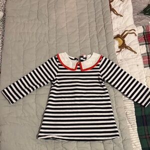 JACADI TODDLER GIRL SAILOR NAVY BLUE/ WHITE STRIPE SHIRT: 18 months